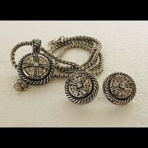 white Sapphire Cross Necklace and earring set